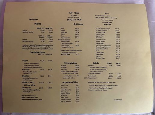 Menu As of February 2026